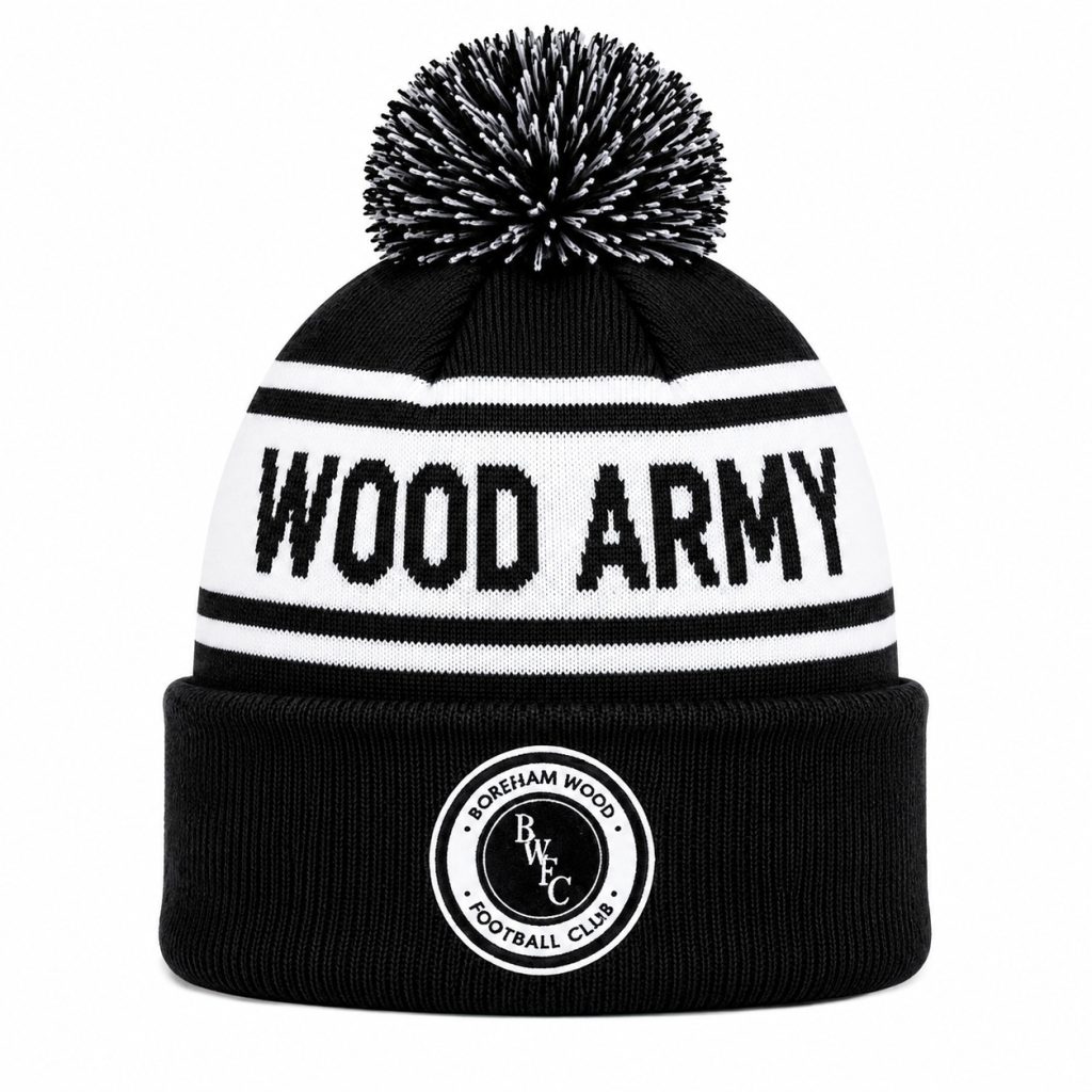 Official Boreham Wood FC Black & White Bobble Hat